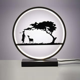 Artistic Deer Silhouette Circular Metal LED Table Lamp Image - 3