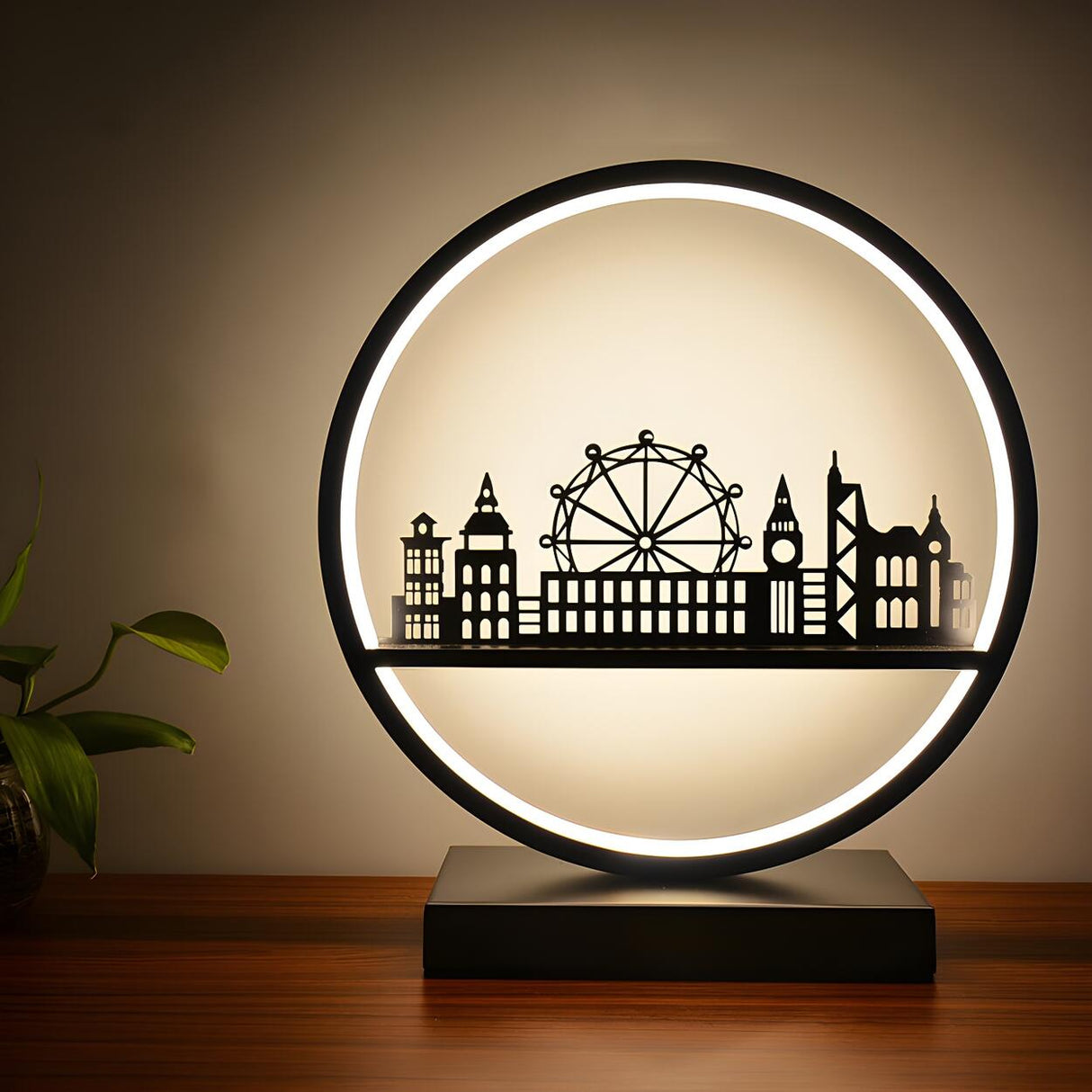 Artistic Deer Silhouette Circular Metal LED Table Lamp Image - 4