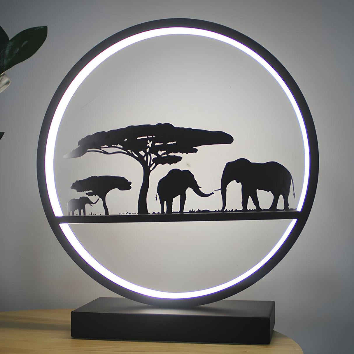 Artistic Deer Silhouette Circular Metal LED Table Lamp Image - 8