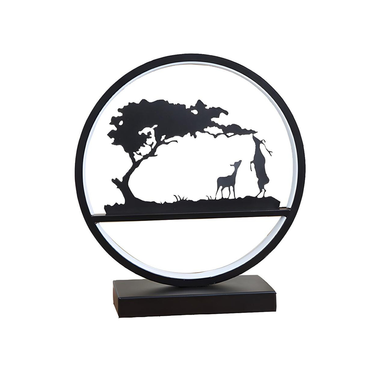 Artistic Deer Silhouette Circular Metal LED Table Lamp Image - 9