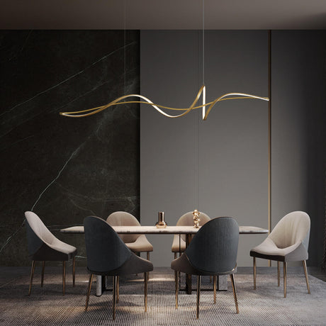 Artistic Dining Room Gold Wave Island Ceiling Light Image - 2