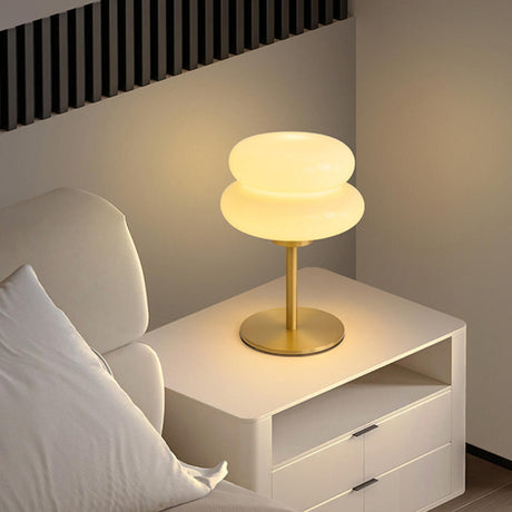 Artistic Double Glass Metal Base Bedside Table Lamp Image - 2