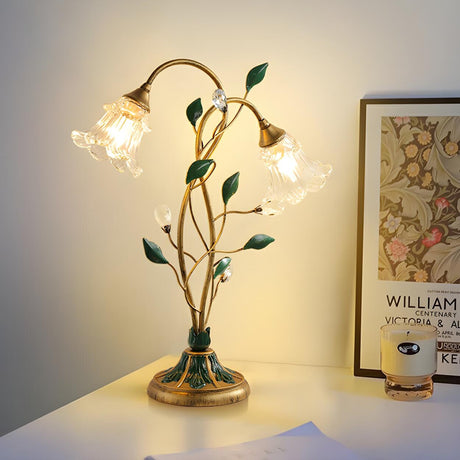 Artistic Double Glass Shade Flower-Shaped Table Lamp Image - 1