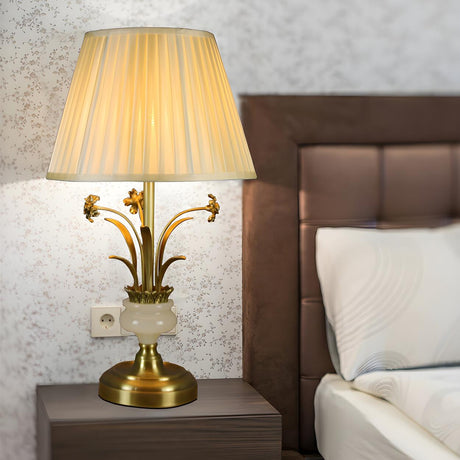 Artistic Elegant Gold Floral Metal Base Table Lamp Image - 2