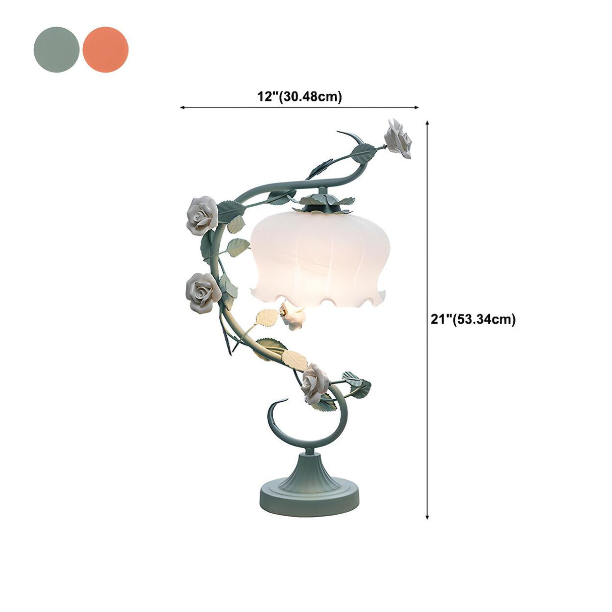  Artistic Elegant Rose Glass Shade Metal Base Table Lamp 