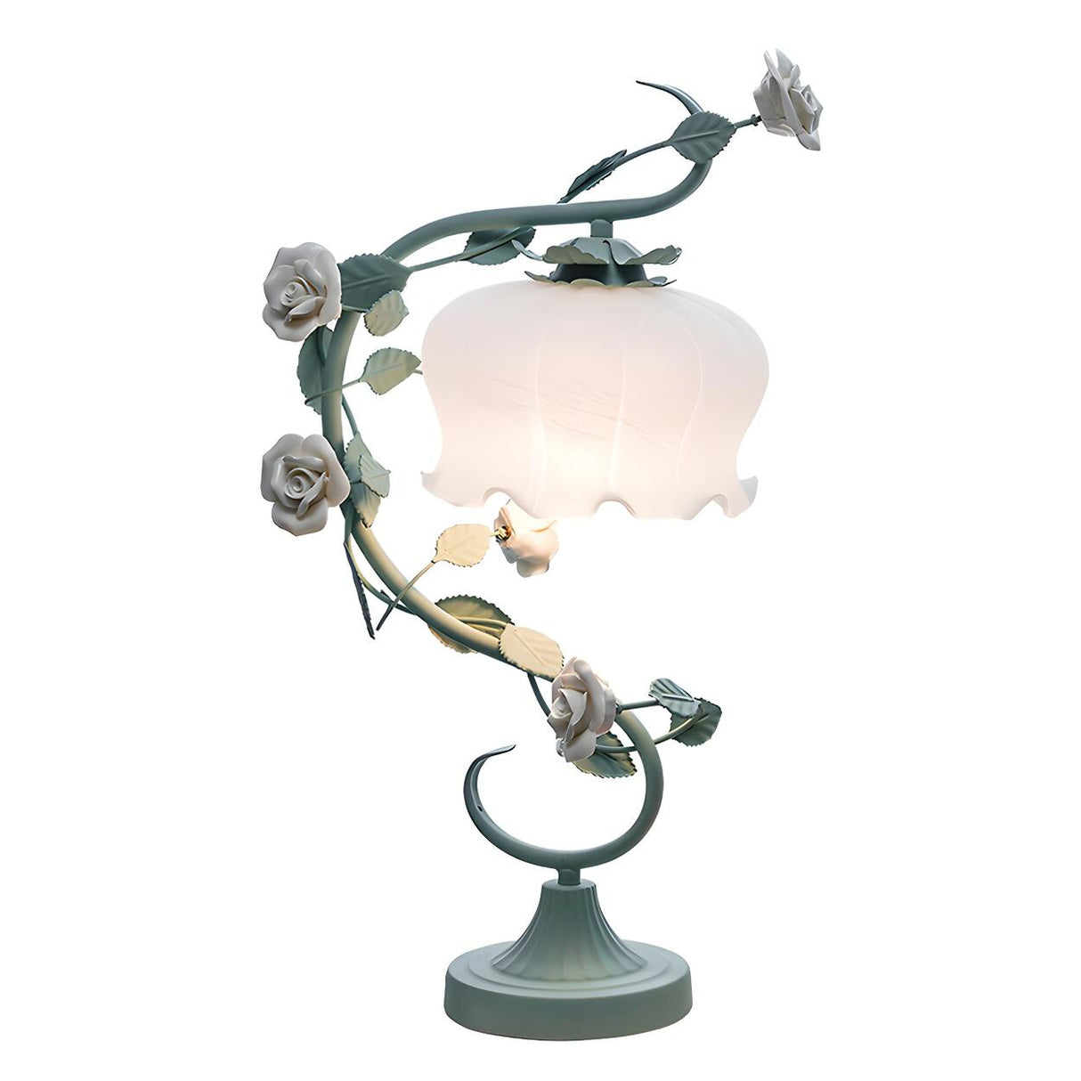  Artistic Elegant Rose Glass Shade Metal Base Table Lamp Image - 5