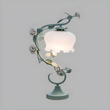  Artistic Elegant Rose Glass Shade Metal Base Table Lamp Image - 6