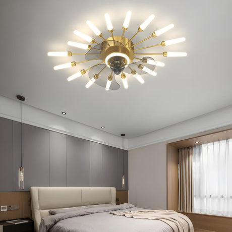 Artistic Elegant Sunburst Flush Ceiling Fan with Light Image - 1