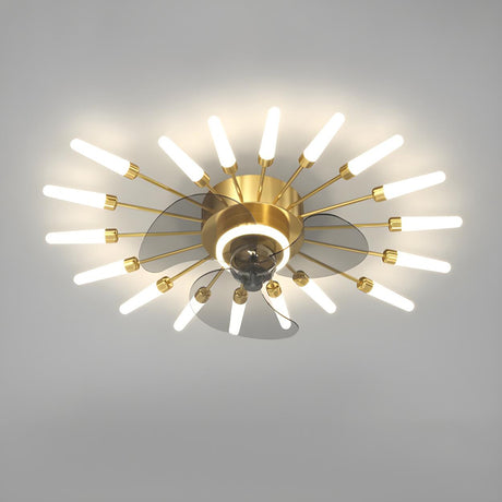 Artistic Elegant Sunburst Flush Ceiling Fan with Light Image - 2