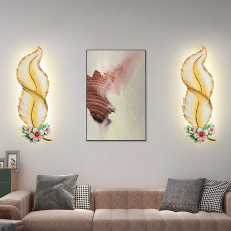 Artistic Feather-Shaped and Floral LED Wall Sconce Image - 1