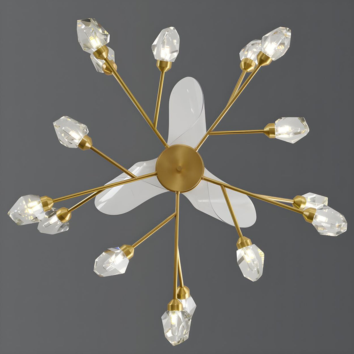 Artistic Firefly Crystal Decor Brass Ceiling Fan Light Image - 10