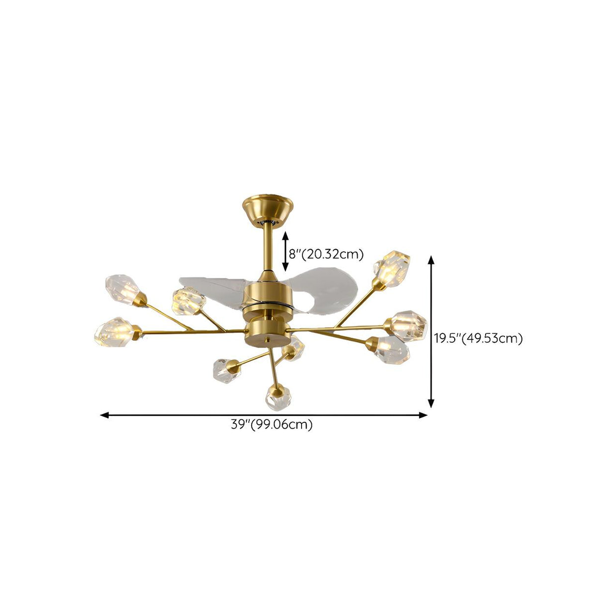 Artistic Firefly Crystal Decor Brass Ceiling Fan Light 