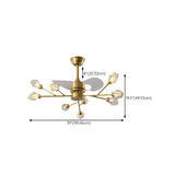 Artistic Firefly Crystal Decor Brass Ceiling Fan Light #size