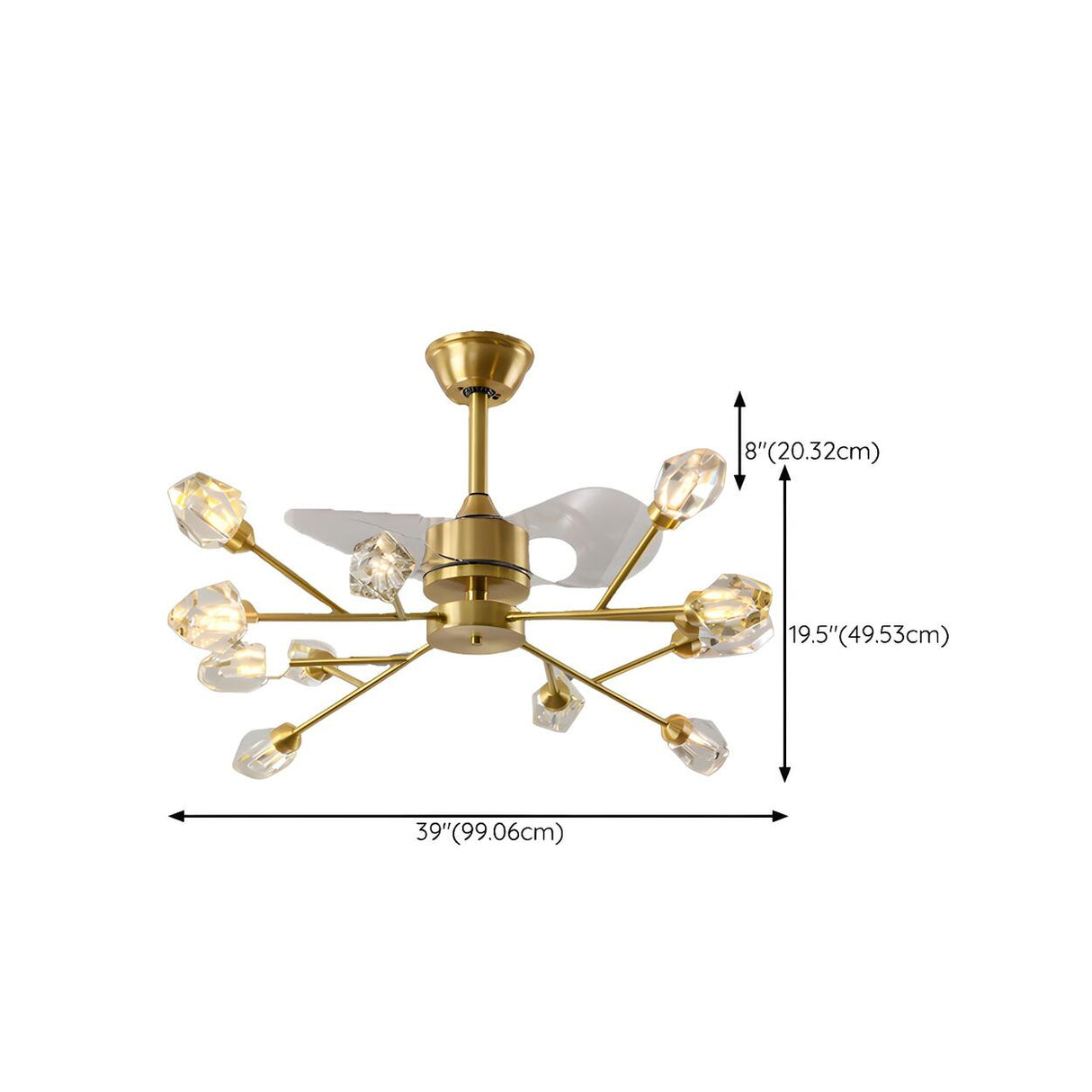 Artistic Firefly Crystal Decor Brass Ceiling Fan Light Image - 15