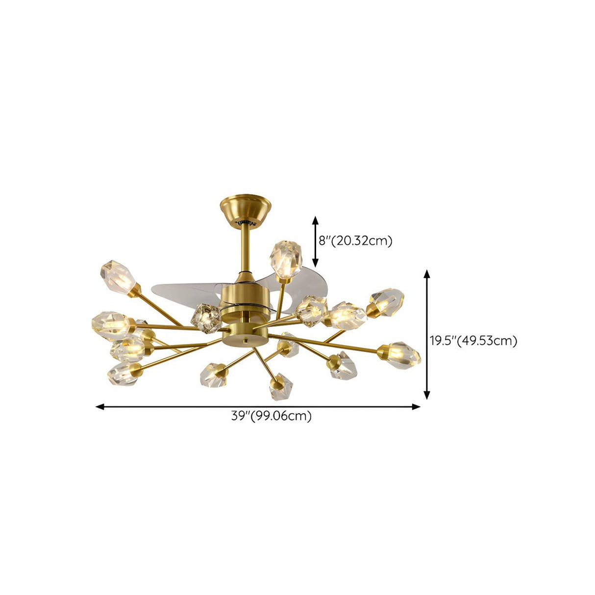 Artistic Firefly Crystal Decor Brass Ceiling Fan Light Image - 16