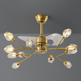 Artistic Firefly Crystal Decor Brass Ceiling Fan Light Image - 3