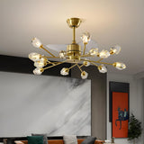 Artistic Firefly Crystal Decor Brass Ceiling Fan Light Image - 4