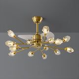 Artistic Firefly Crystal Decor Brass Ceiling Fan Light Image - 6