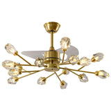 Artistic Firefly Crystal Decor Brass Ceiling Fan Light Image - 8