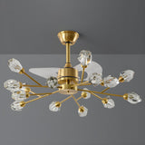 Artistic Firefly Crystal Decor Brass Ceiling Fan Light Image - 9