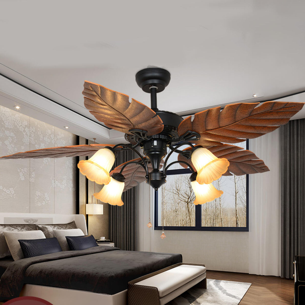 Artistic Floral Adjustable 5 Blade Chandelier Fan Light Image - 2