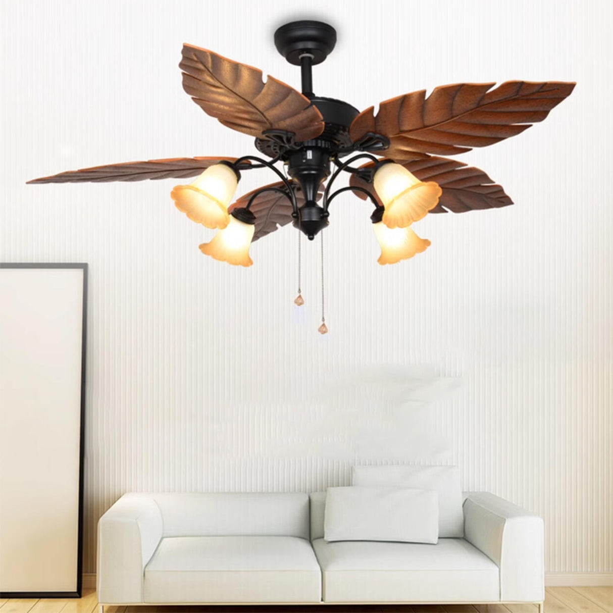 Artistic Floral Adjustable 5 Blade Chandelier Fan Light Image - 4