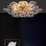 Artistic Floral Brass Crystal Semi-Flush Mount Light Image - 14