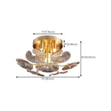 Artistic Floral Brass Crystal Semi-Flush Mount Light #size