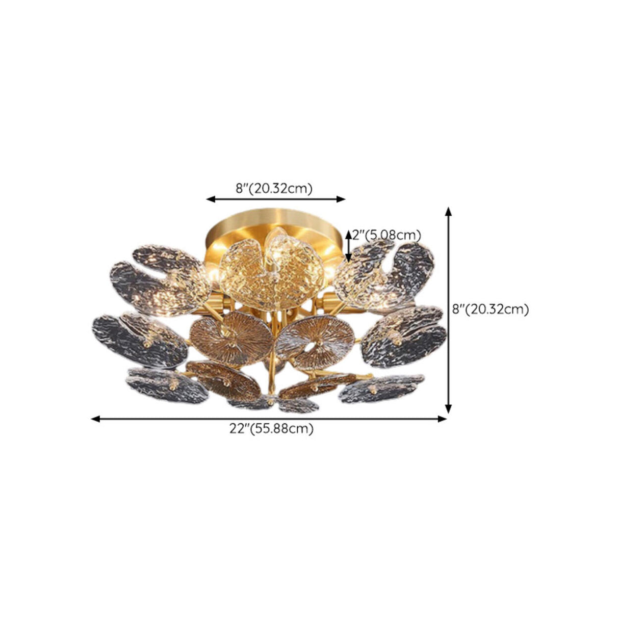 Artistic Floral Brass Crystal Semi-Flush Mount Light Image - 16