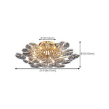 Artistic Floral Brass Crystal Semi-Flush Mount Light Image - 17