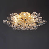 Artistic Floral Brass Crystal Semi-Flush Mount Light Image - 2