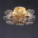 Artistic Floral Brass Crystal Semi-Flush Mount Light Image - 3