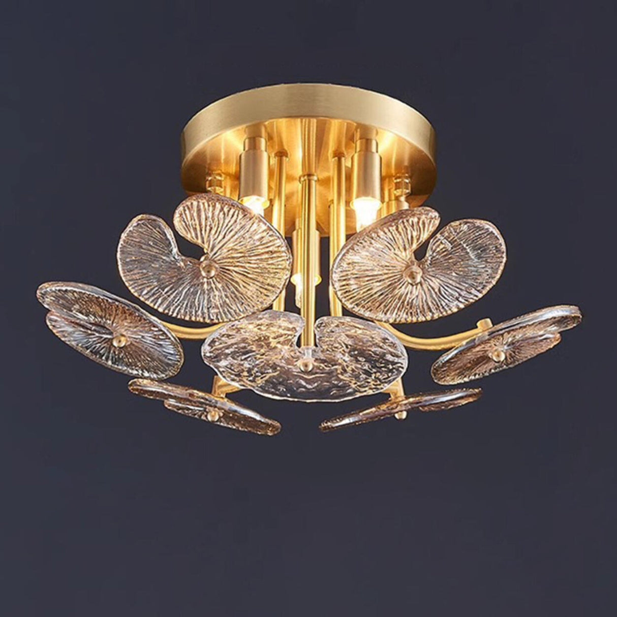 Artistic Floral Brass Crystal Semi-Flush Mount Light Image - 5