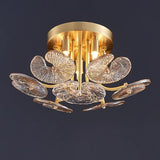 Artistic Floral Brass Crystal Semi-Flush Mount Light Image - 5