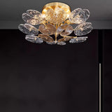 Artistic Floral Brass Crystal Semi-Flush Mount Light Image - 7