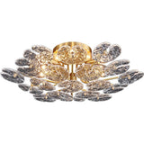 Artistic Floral Brass Crystal Semi-Flush Mount Light Image - 8