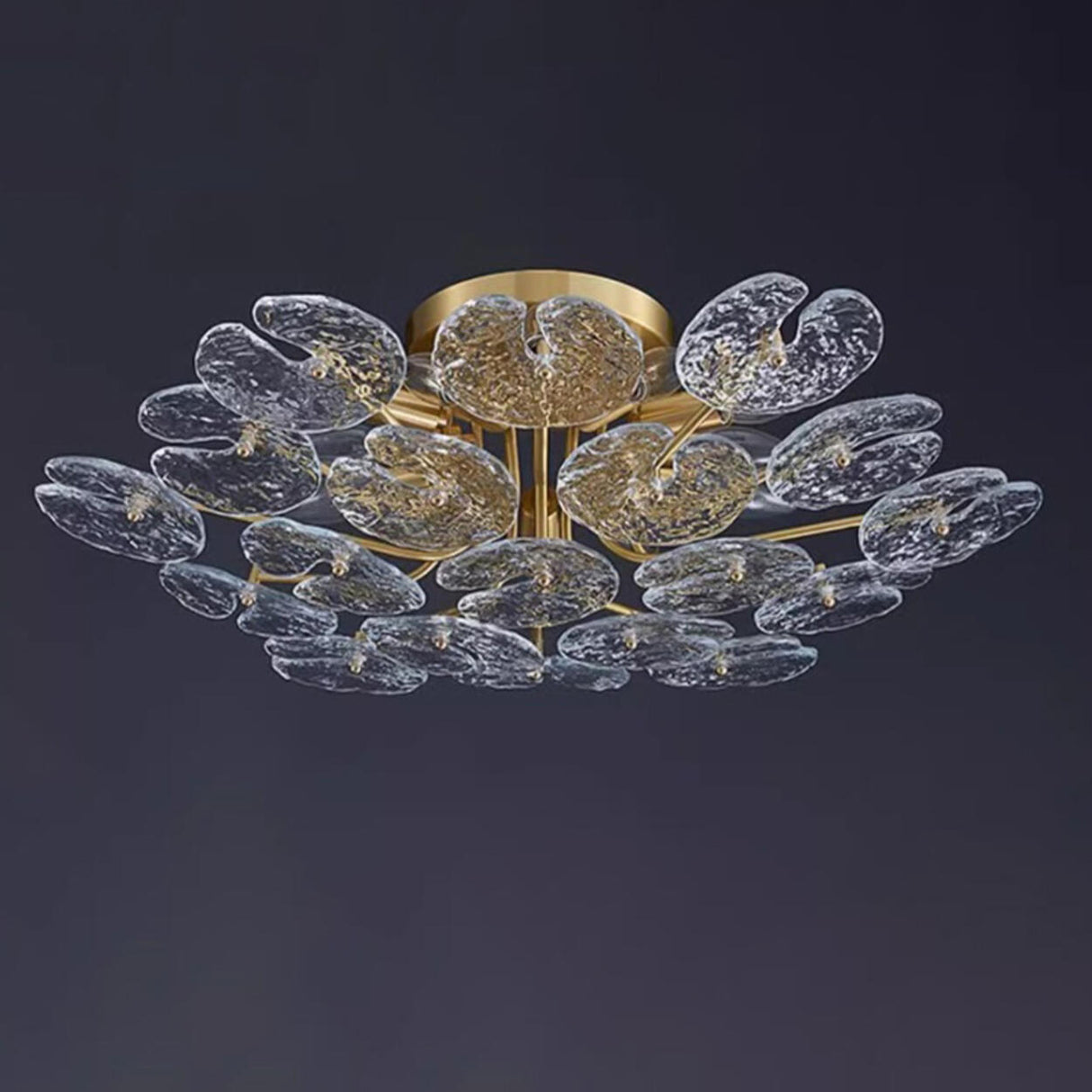 Artistic Floral Brass Crystal Semi-Flush Mount Light Image - 9