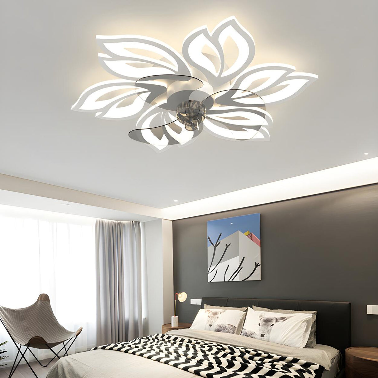 Artistic Flower Geometric Ceiling Fan with LED Light Image - 1