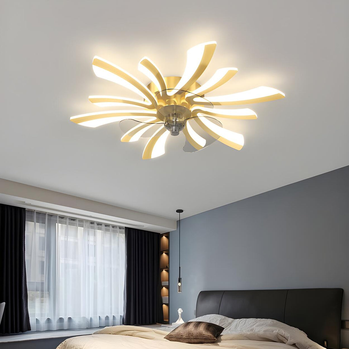 Artistic Flower Geometric Ceiling Fan with LED Light Image - 4