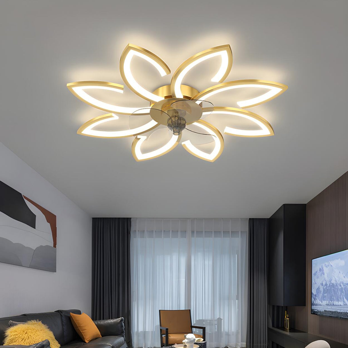 Artistic Flower Geometric Ceiling Fan with LED Light Image - 6