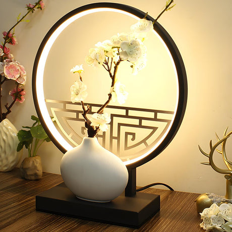 Artistic Flower Vase LED Circle Decor Metal Table Lamp Image - 1