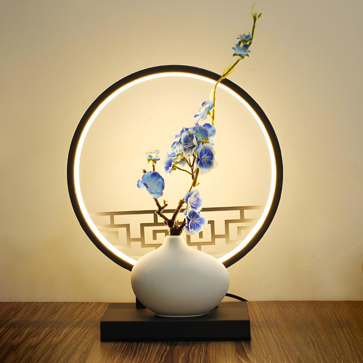 Artistic Flower Vase LED Circle Decor Metal Table Lamp Image - 10