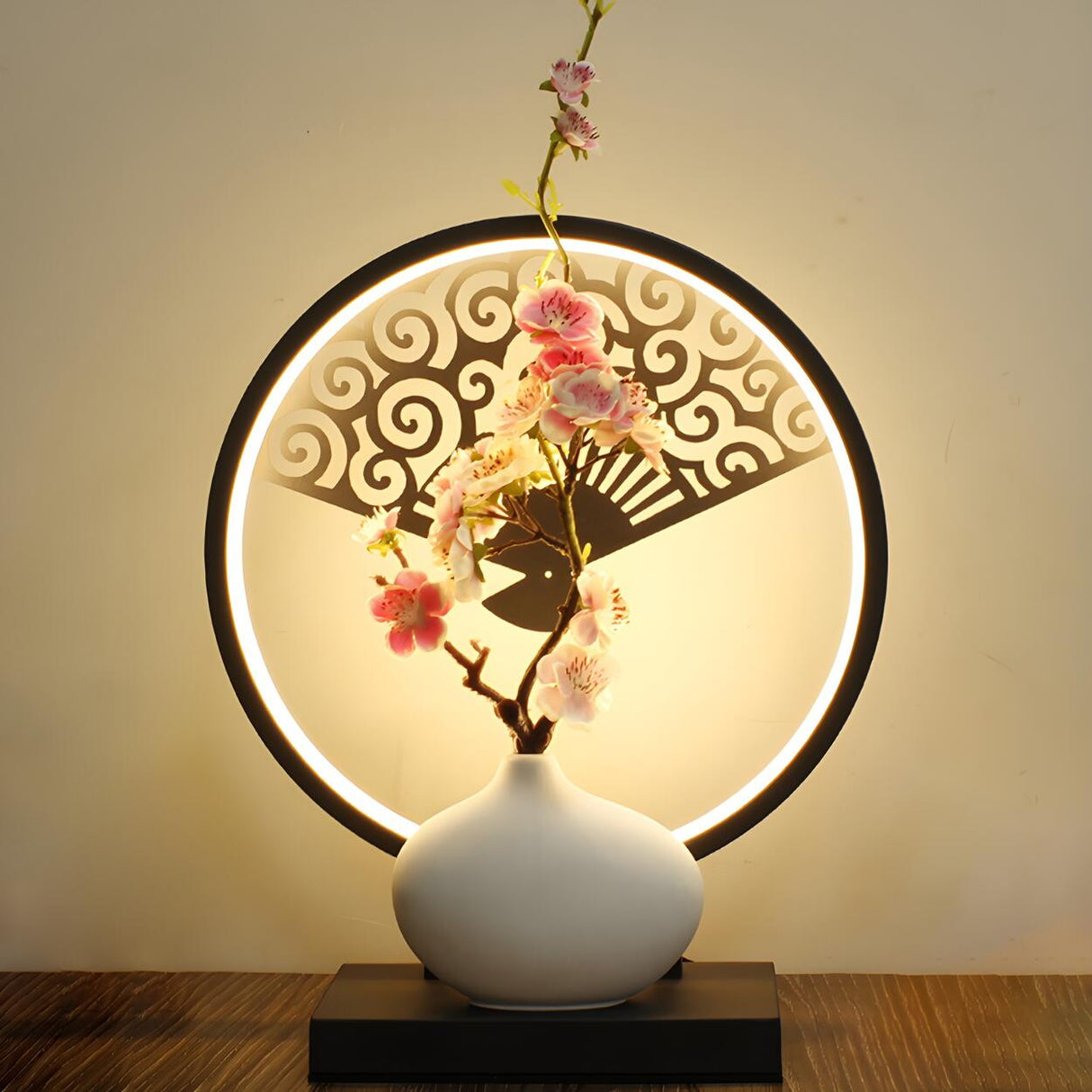 Artistic Flower Vase LED Circle Decor Metal Table Lamp Image - 11