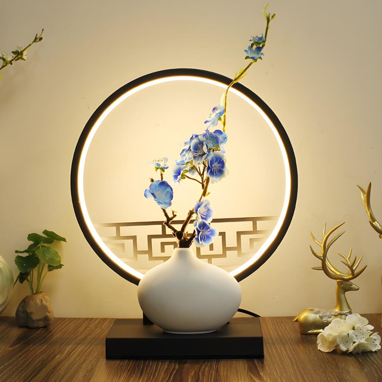 Artistic Flower Vase LED Circle Decor Metal Table Lamp Image - 17