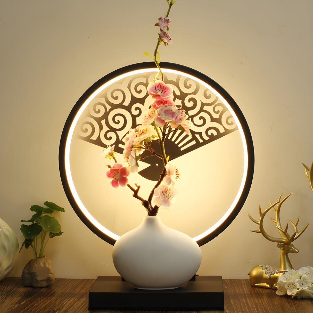 Artistic Flower Vase LED Circle Decor Metal Table Lamp Image - 18