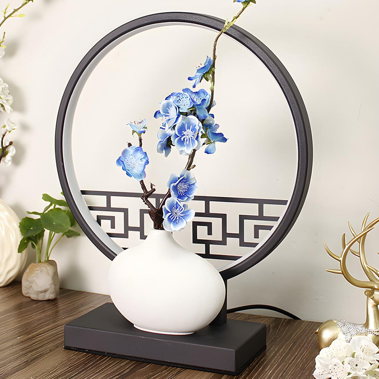 Artistic Flower Vase LED Circle Decor Metal Table Lamp Image - 19