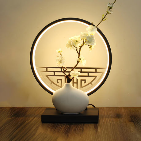 Artistic Flower Vase LED Circle Decor Metal Table Lamp Image - 2