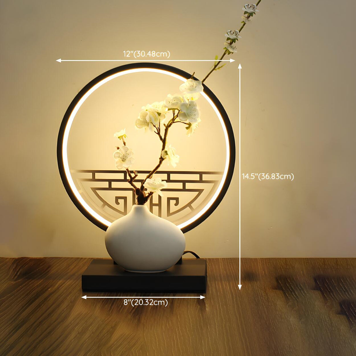 Artistic Flower Vase LED Circle Decor Metal Table Lamp 