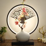 Artistic Flower Vase LED Circle Decor Metal Table Lamp Image - 4