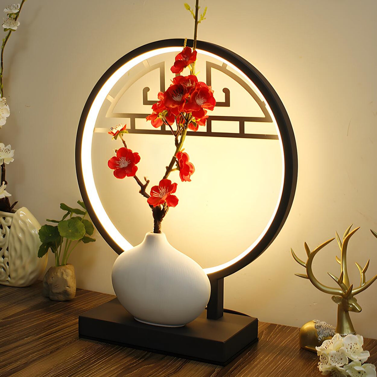 Artistic Flower Vase LED Circle Decor Metal Table Lamp Image - 8